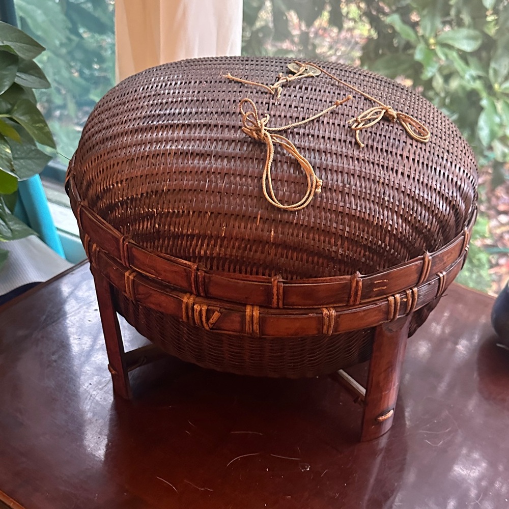 Antique Chinese Sewing Basket Vintage Never Used Rare Stacking Trays 1930-ish